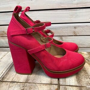Free People Platform Mary Jane Heels Red Chunky Block Heel Womens 40 9.5